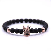 Rose Gold Crown Black Beads Trendy Imperial Crown Charm Bracelets